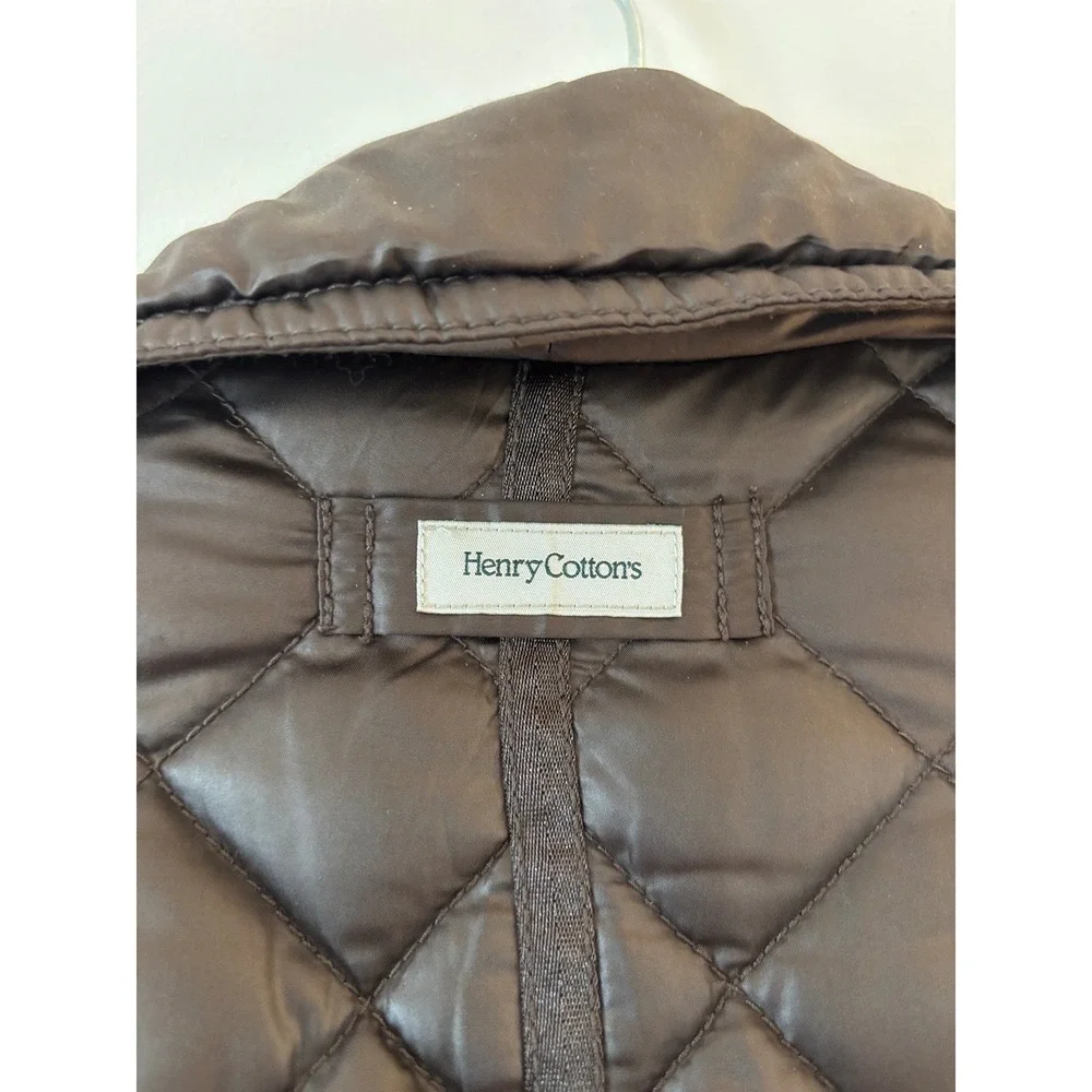 Henry‎ Cotton's Brown Quilted Down Puffer Coat Double Breasted Trench 42 Small